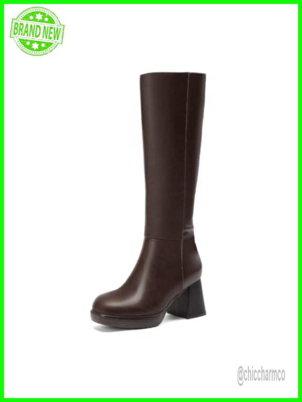 Wide Calf Knee High Platform Boots Faux Leather Block Heel Square Toe